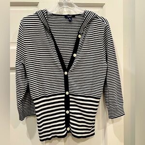 Women’s navy and white hooded sweater